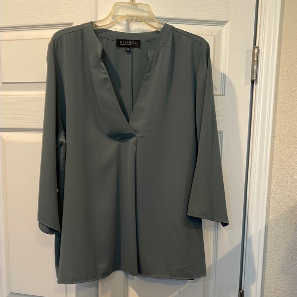 Eloquii  3/4 Sleeve Mandarin Collar Blouse